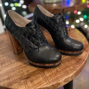 Rare Chanel lace boots with golden CHANEL sign on the heel